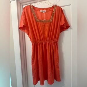 Coral Dress with Studded Neckline and Soft Feel M